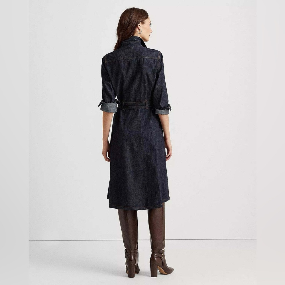 Lauren Ralph Lauren Denim Belted Shirt Dress In Dark Rinse Indigo Size 14 NWT - Picture 2 of 12
